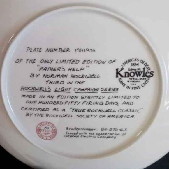 NORMAN ROCKWELL PLATE #3 IN SERIES FROM ROCKWELLS LIGHT CAMPAIGN "FATHERS HELP" - Picture 7 of 7